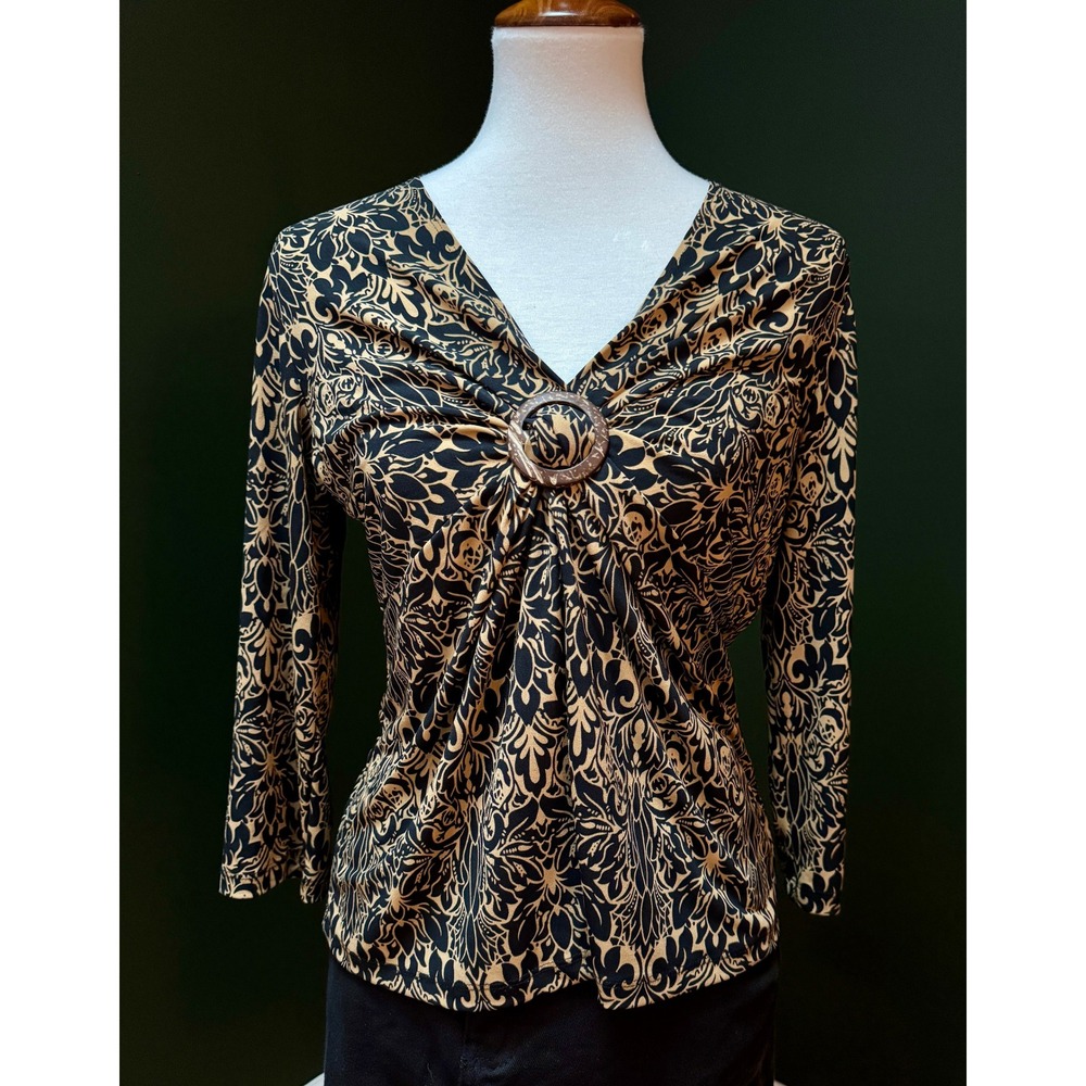 Vintage Creative‎ Design Works Black and Gold Floral Top Women's Size L